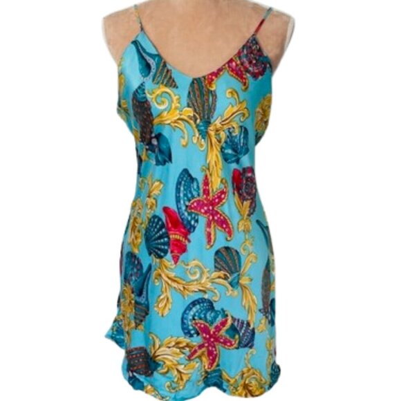 Victoria's Secret Vintage 100% Silk Babydoll Slip Dress Gold Label Tropical Med - Picture 1 of 11